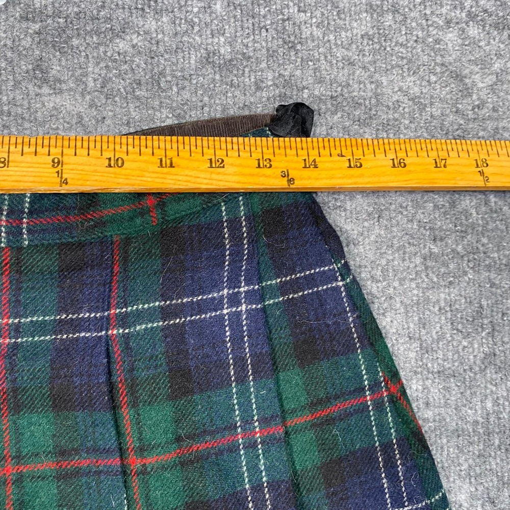 The Woolrich Woman Vintage Plaid Wool Midi Skirt Green Blue Tartan USA Made 27W‎ - Picture 3 of 8